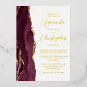 Invitation En Aluminium Mariage de script or Agate Burgundy (Recto)