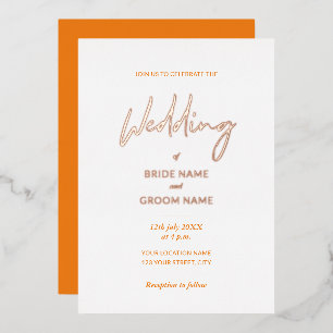 Invitation En Aluminium Mariage de script orange minimal