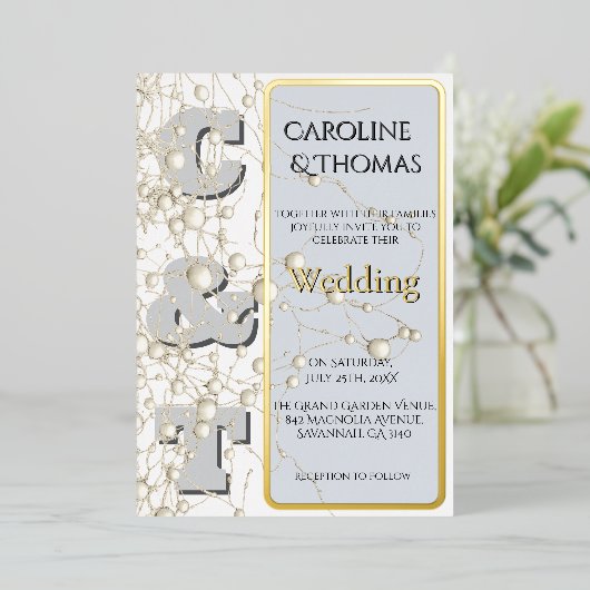 Invitation En Aluminium Mariage de script Pearl Gold non conformiste moder (Debout devant)