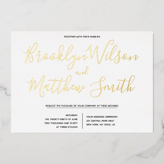 Invitation En Aluminium Mariage de script simple Real Gold (Recto)