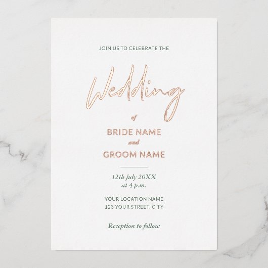 Invitation En Aluminium Mariage de script vert de taille minimale (Recto)