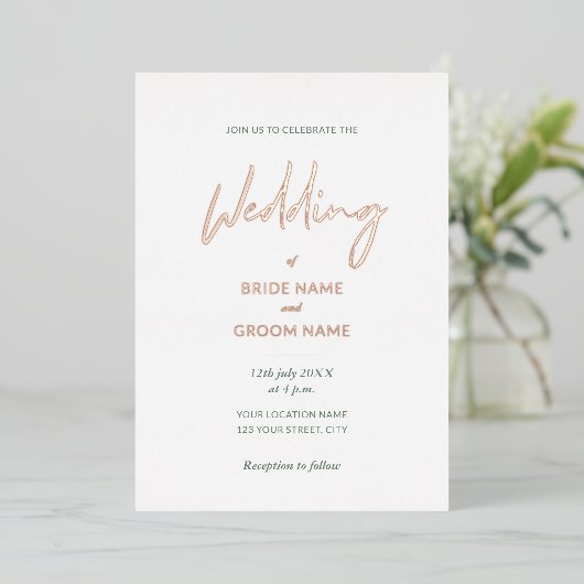 Invitation En Aluminium Mariage de script vert de taille minimale (Debout devant)