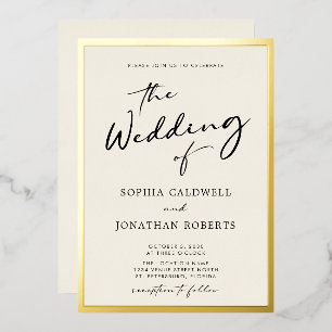 Invitation En Aluminium Mariage de style calligraphique crème or tendance