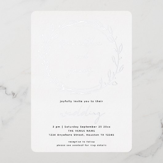Invitation En Aluminium Mariage de style Laurel Leaf Qr Code Script Réel (Recto)