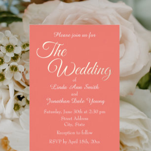 Invitation En Aluminium Mariage de style simple et monotone corail