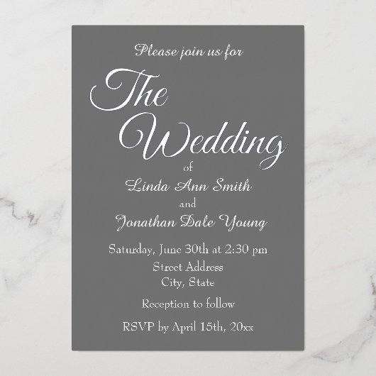 Invitation En Aluminium Mariage de style simple gris foncé (Recto)