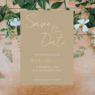 Invitation En Aluminium Mariage de style simple kaki, Enregistrez la date