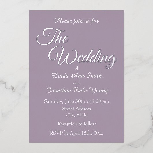 Invitation En Aluminium Mariage de style simple Mauve (Recto)