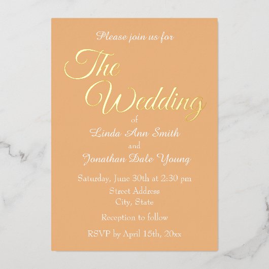 Invitation En Aluminium Mariage de style simple Peach (Recto)