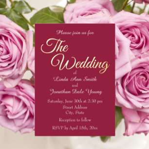 Invitation En Aluminium Mariage de style simple rouge vin