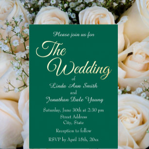 Invitation En Aluminium Mariage de style simple vert émeraude monotone