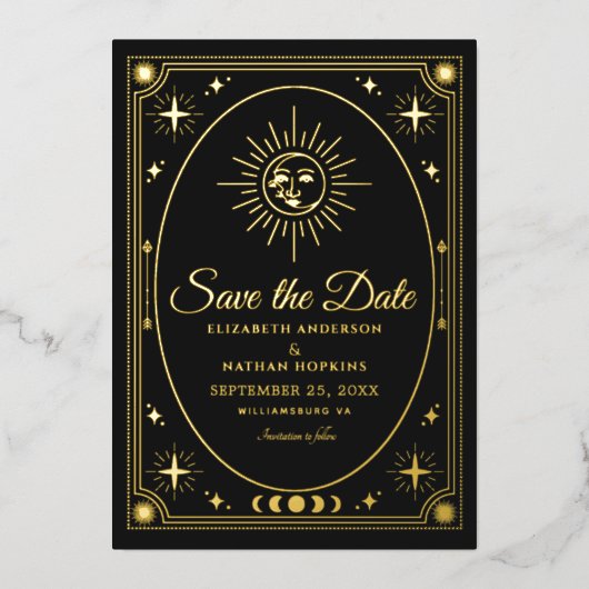 Invitation En Aluminium Mariage de Tarot noir céleste Photo Enregistrer la (Recto)