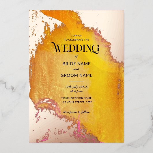 Invitation En Aluminium Mariage de texture rose et orange (Recto)