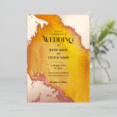 Invitation En Aluminium Mariage de texture rose et orange (Debout devant)