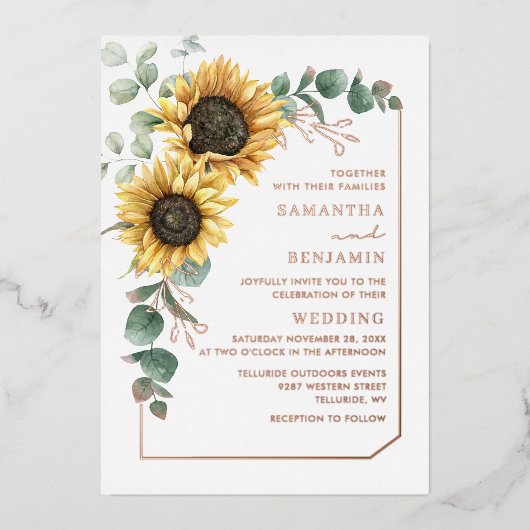 Invitation En Aluminium Mariage de tournesol Rose or (Recto)