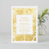 Invitation En Aluminium Mariage de trame de motif floral rétro (Debout devant)