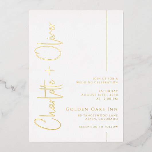 Invitation En Aluminium Mariage de typographie de texte Gold Foil (Recto)