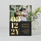 Invitation En Aluminium Mariage de typographie gris or Photo Enregistrer l (Debout devant)