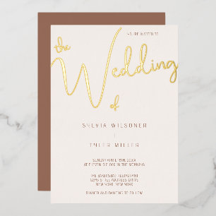 Invitation En Aluminium Mariage de typographie minimaliste en or crème