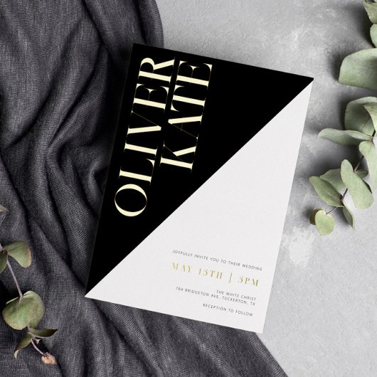 Invitation En Aluminium Mariage de typographie moderne Black & Gold