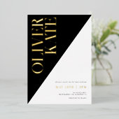 Invitation En Aluminium Mariage de typographie moderne Black & Gold (Debout devant)