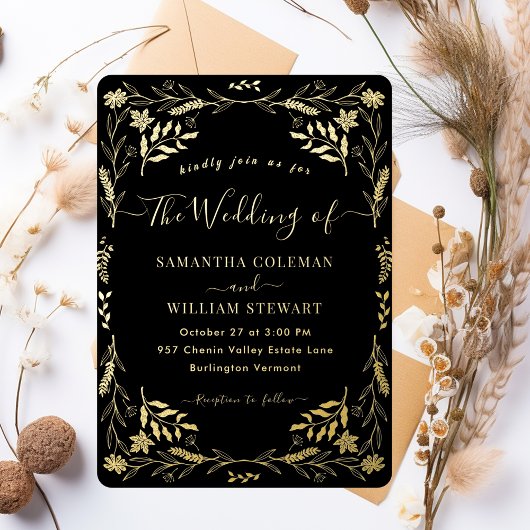 Invitation En Aluminium Mariage de typographie moderne Boho Elegant Black