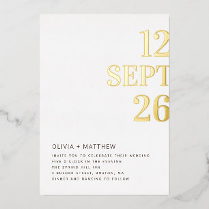 Invitation En Aluminium Mariage de typographie moderne or + détails