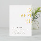 Invitation En Aluminium Mariage de typographie moderne or + détails (Debout devant)