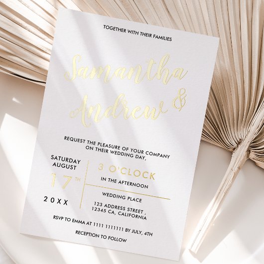 Invitation En Aluminium Mariage de typographie or moderne