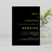Invitation En Aluminium Mariage de typographie simple Black Gold Real (Debout devant)