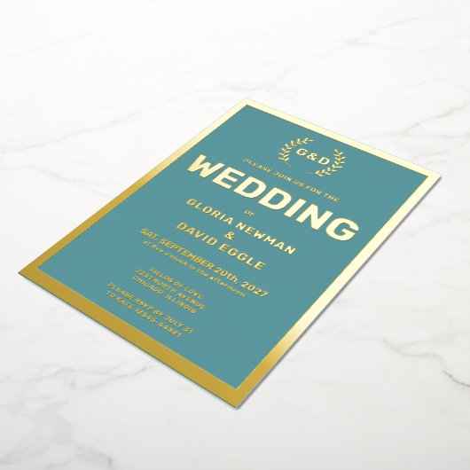 Invitation En Aluminium Mariage de typographie turquoise Real Gold (Rotation)