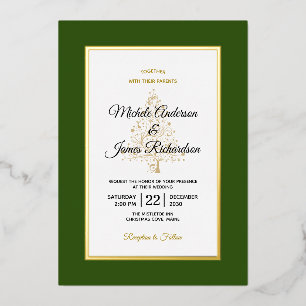 Invitation En Aluminium Mariage de vacances d'hiver en vert or élégant