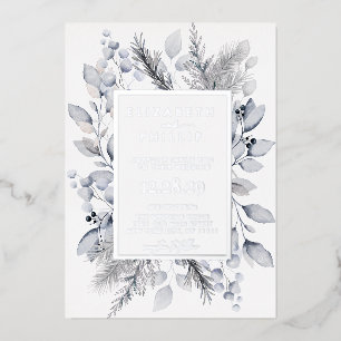 Invitation En Aluminium Mariage de vacances florales d'hiver Silver