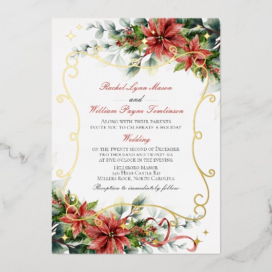 Invitation En Aluminium Mariage de vacances Poinsettia (Recto)