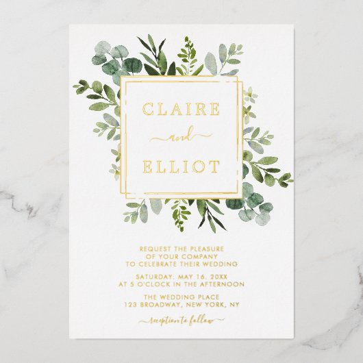 Invitation En Aluminium Mariage de verdure Botanique Gold Foil (Recto)