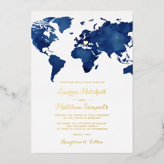 Invitation En Aluminium Mariage de voyage de destination (Recto)