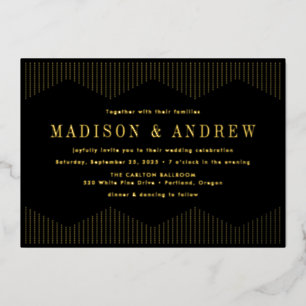 Invitation En Aluminium Mariage déco pointillé noir et or