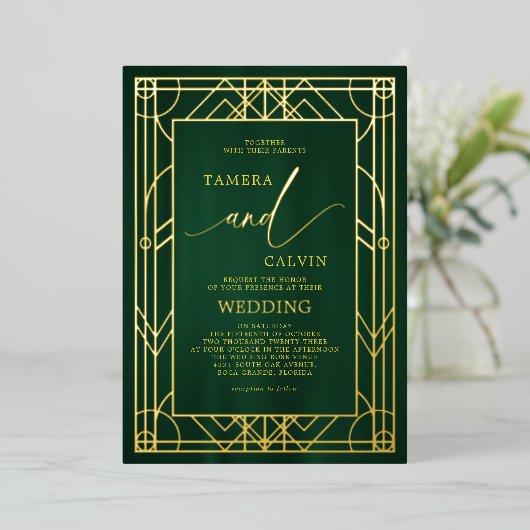 Invitation En Aluminium Mariage décoratif Emerald Elegant or (Debout devant)