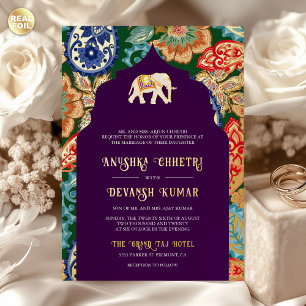 Invitation En Aluminium Mariage d'éléphant de l'art populaire indien Auber