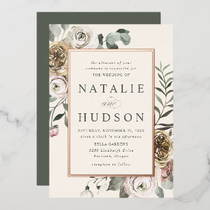 Invitation En Aluminium Mariage délicat à cadre floral hivernal
