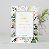 Invitation En Aluminium Mariage d'émeraude du cadre naturel du feuillage b (Debout devant)