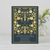 Invitation En Aluminium Mariage d'épée médiévale royale gris (Debout devant)