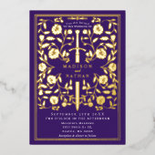 Invitation En Aluminium Mariage d'épée médiévale violette (Recto)