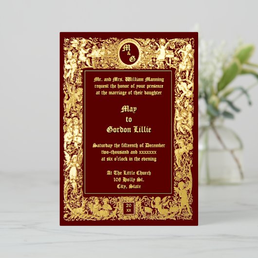 Invitation En Aluminium Mariage des Cherubs de l'ère victorienne (Debout devant)