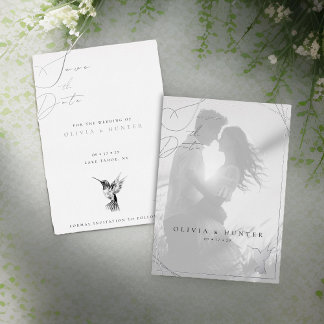 Invitation En Aluminium Mariage des colibris Sauvez la date Noir et Blanc