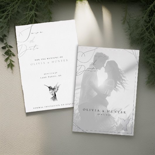 Invitation En Aluminium Mariage des colibris Sauvez la date Noir et Blanc