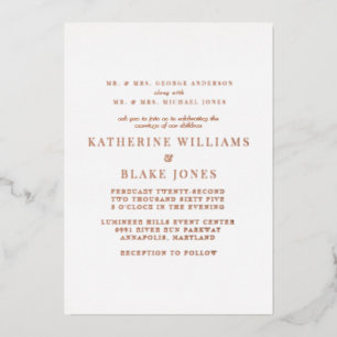 Invitation En Aluminium Mariage des deux parents en or rose