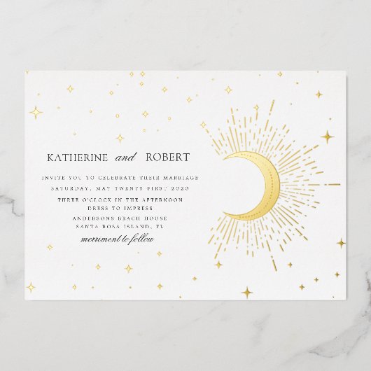 Invitation En Aluminium Mariage des étoiles d'argent de minuit céleste (Recto)