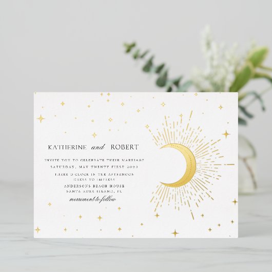 Invitation En Aluminium Mariage des étoiles d'argent de minuit céleste (Debout devant)