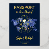 Invitation En Aluminium Mariage Destination Passport World Map Gold (Recto)